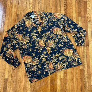 Vintage 100% Silk Avanti Long-Sleeved Hawaiian Camp Collar Shirt - Men's XXL